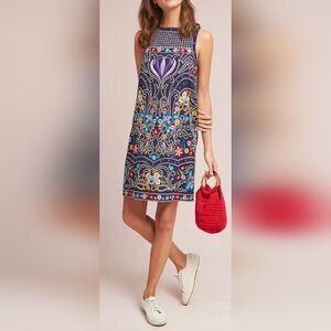Maeve Black and Blue Sheath Mini Dress Mock Neck Sleeveless Cocktail